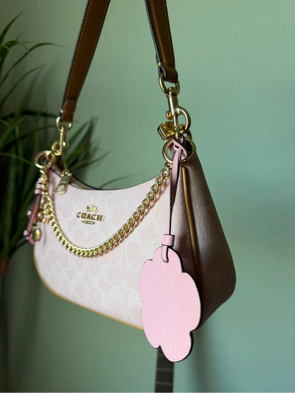 Coach Pink Powder Charms Shoulder Bag with Gold Chain